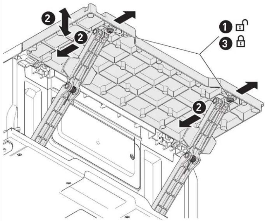 Technical diagram of a vehicle chassis frame with numbered components and lock symbols indicating lock status