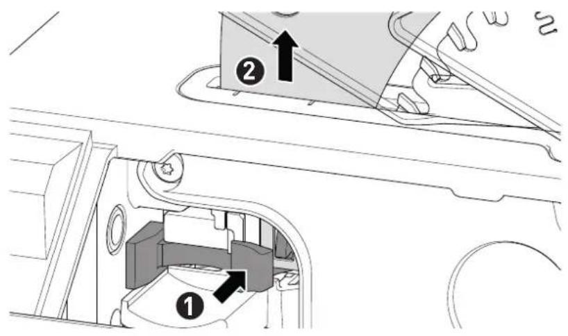 Technical diagram showing mechanical assembly with labeled components and directional arrows