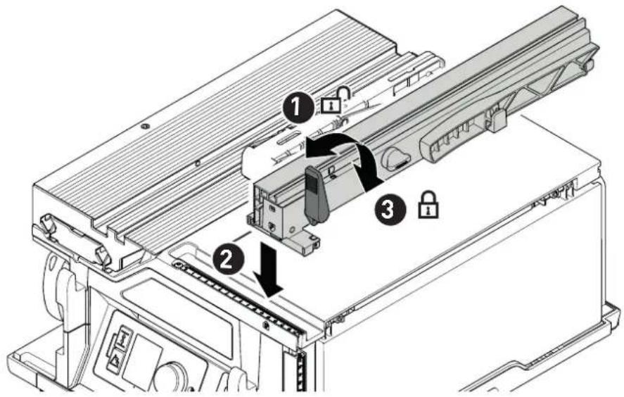 Technical diagram of a mechanical device with numbered components and labeled parts