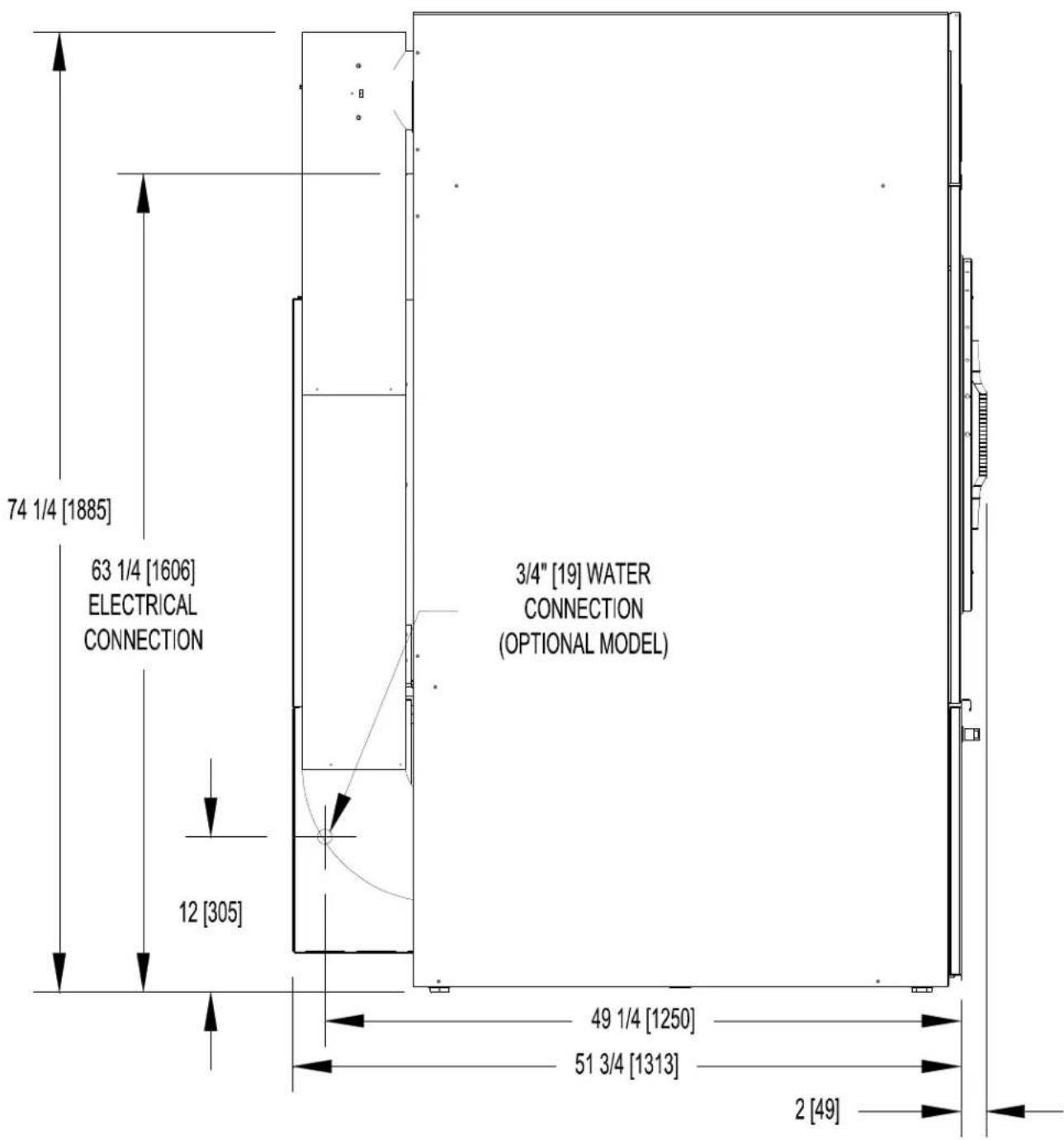 Dexter Laundry T170 - T-80 REVERSING AND NON-REVERSING DRYER DIMENSIONS - FRONT VIEW - 1