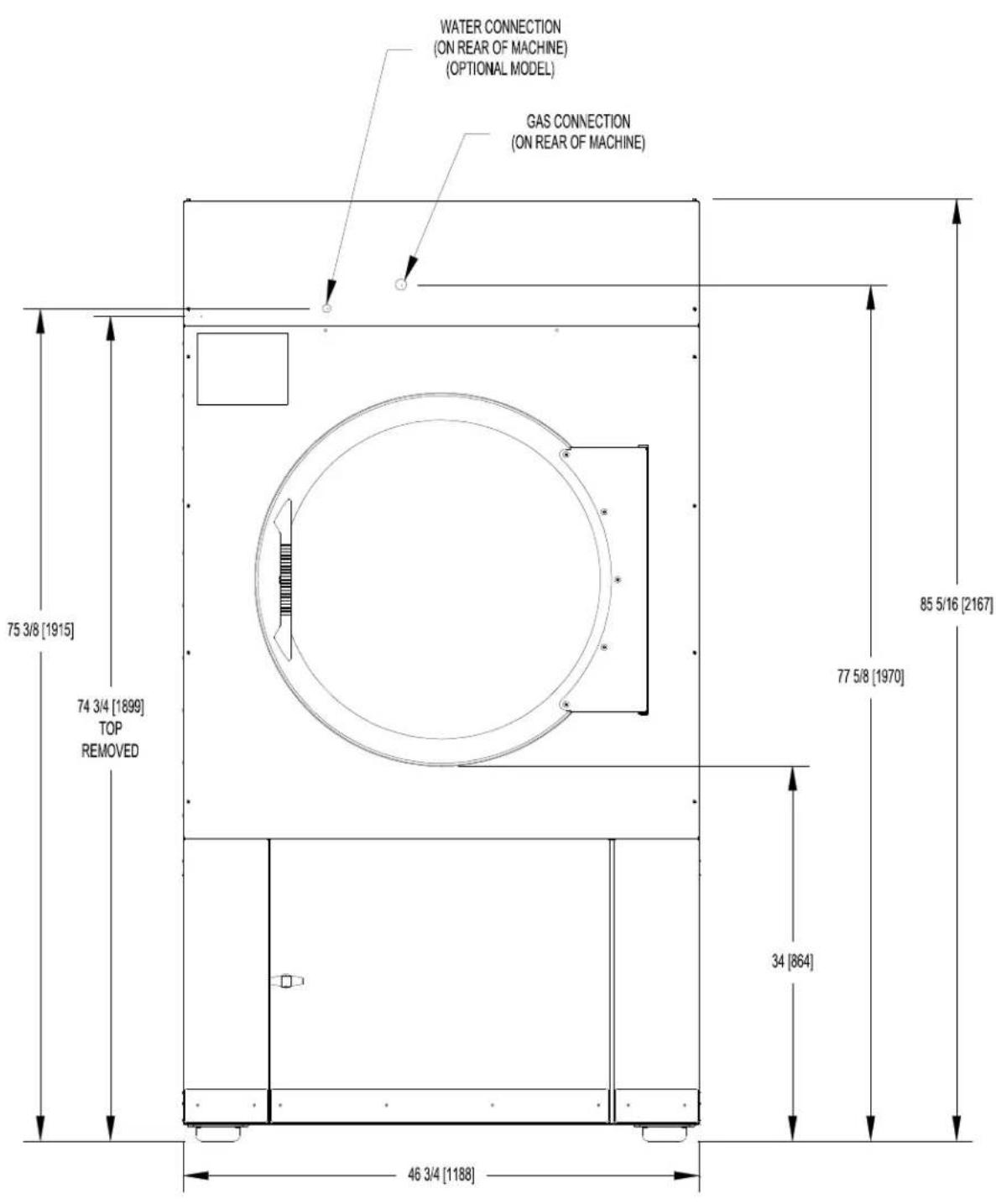 Dexter Laundry T170 - T-120 REVERSING DRYER DIMENSIONS - 1