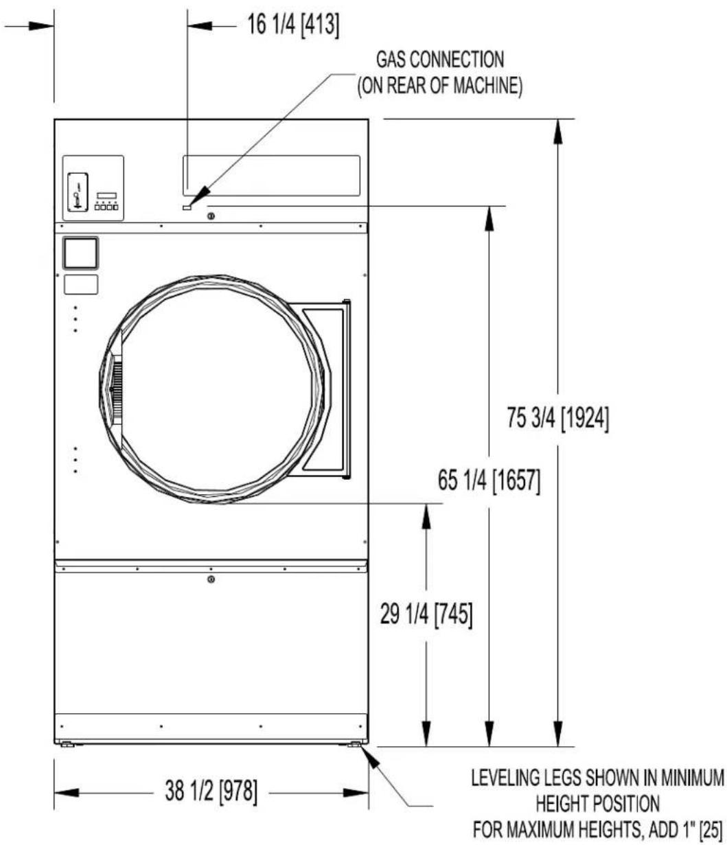 Dexter Laundry T120 - T-80 DRYER DIMENSIONS-FRONT VIEW - 1