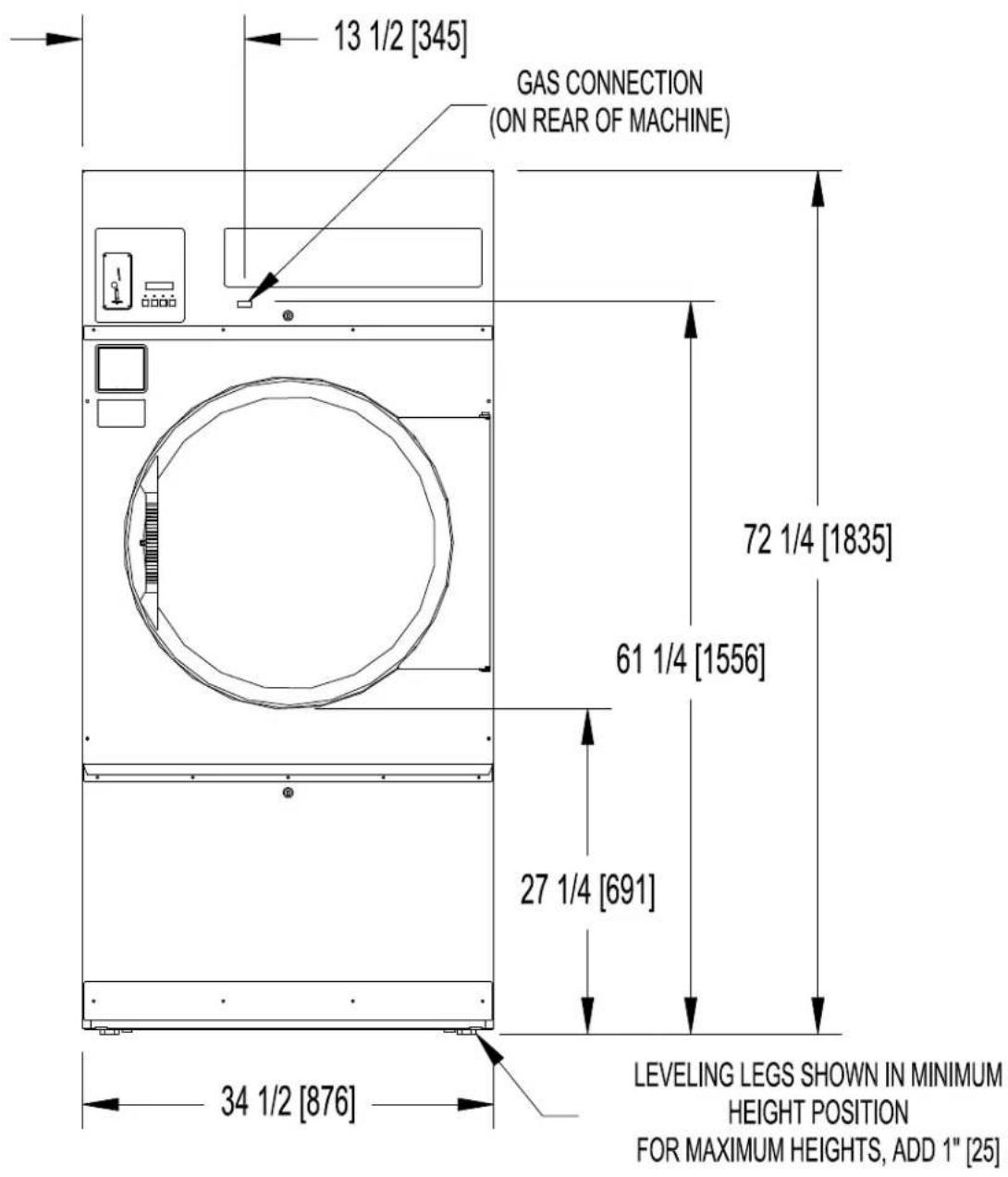 Dexter Laundry T50 - T-30 DRYER DIMENSIONS- TOP VIEW - 2