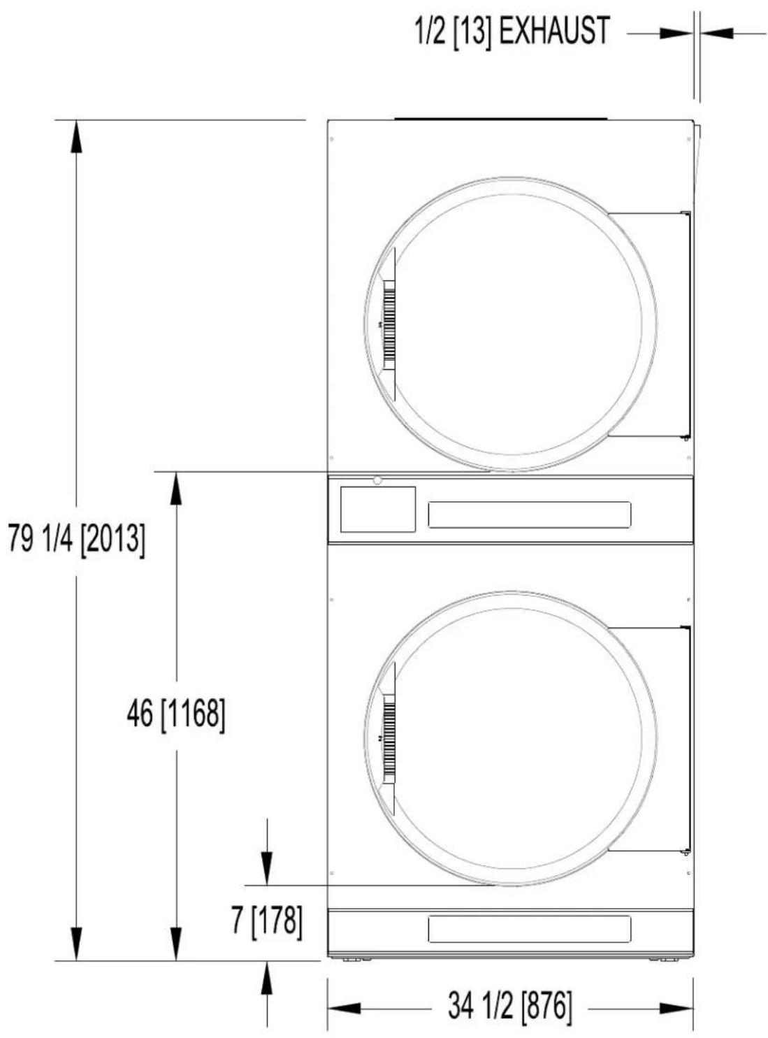 Dexter Laundry T50x2 - T-50X2 DRYER DIMENSIONS-FRONT VIEW - 1