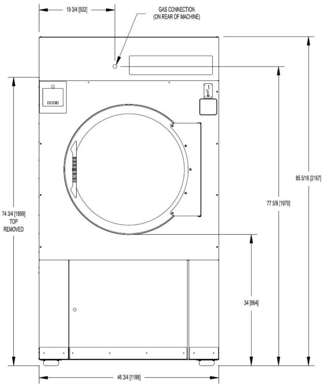 Dexter Laundry T30 - T-80 DRYER DIMENSIONS- SIDE VIEW - 3