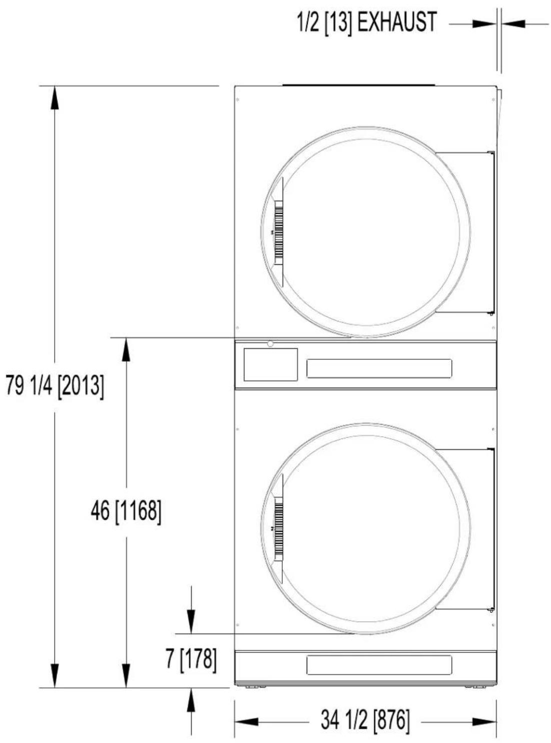 Dexter Laundry T20x2 - T-50X2 DRYER DIMENSIONS-FRONT VIEW - 1