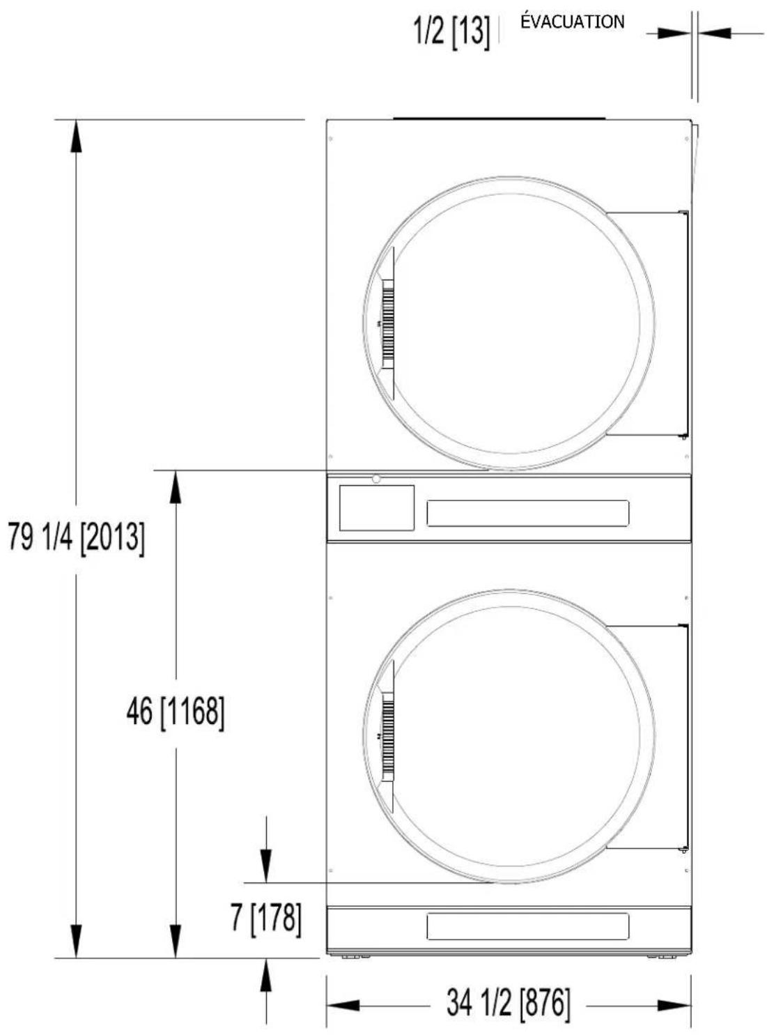 Dexter Laundry T20x2 - DIMENSIONS DE LA SÉCHEUSE T-30X2 - VUE DE DERRIÈRE - 2