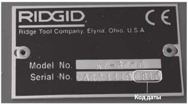 RIDGID Ridge Tool Company, Elyria, Ohio, U.S.A. CE Model No. 3010 Serial No. 44190810 Код даты