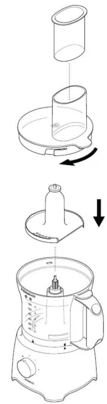 Diagram showing the step-by-step assembly of a BenWood blender with labeled parts and directional arrows indicating rotation.