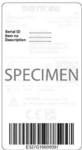 Serial ID ...... Item no ...... Description ...... SPECIMEN E327G10000097