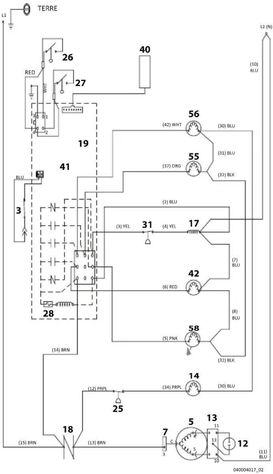 Manitowoc NEO 140190 - Schéma de câblage du U0140/U0190/U0240 sans BORNE de thermistance - 1PH air/eau - 1
