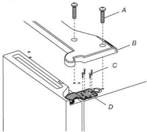 Technical diagram of a mechanical assembly with labeled parts A, B, C, and D