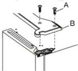 Technical diagram showing labeled components A and B with alignment indicators and a mechanical assembly detail