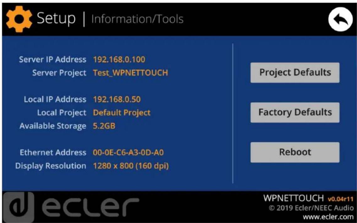 Ecler WPNETTOUCH - Paramétres reseau predéfinis d'usine - 1