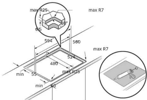 max R25 90° 6.5 594 560 524 480 max R7 min 55 max R25 min 50 90