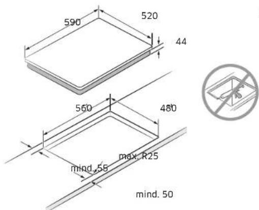 590 520 44 560 480 mind. 55 max. R25 mind. 50