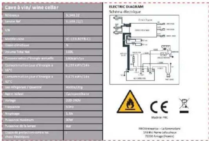 LA SOMMELIERE SLS48.2Z - PLAQUE signalétique - 1