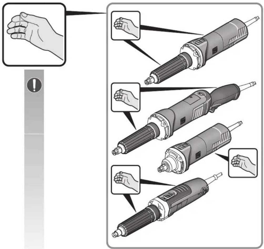Illustration showing a hand holding a tool with multiple disassembled designs, each labeled with an icon and explanatory text.