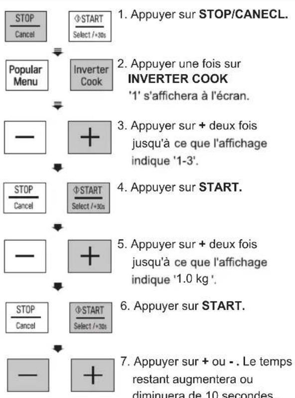 LG MH6535GISW - Exemple: Pour régler le temps de cuisson du programme automatique de cuisson (ex. Poulet rôti), sur une durée plus longue, ou pour une durée plus courte - 1