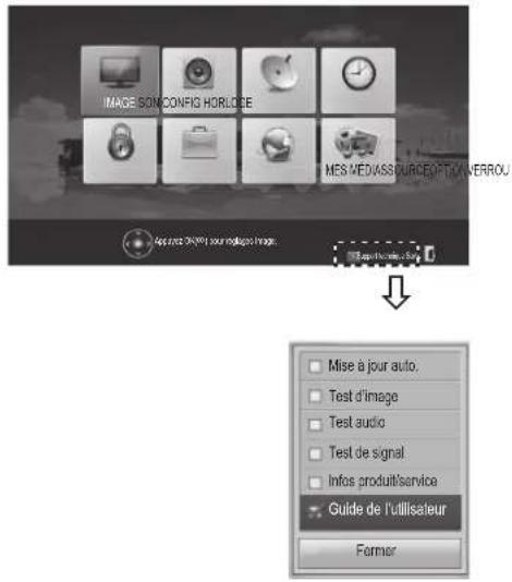 IMAGE SON CONFIG HORLICE MES MEDIASSOURCE/FINERROU App print 36/09 pour modalges image. Mise à jour auto. Test d'image Test audio Test de signal Infos produit/service Guide de l'utilisateur Former