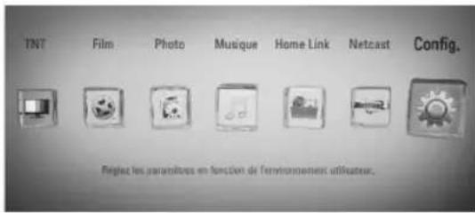 TNT Film Photo Musique Home Link Netcast Config. Reglez les paramètres en fonction de l'environnement auxiliateurs.