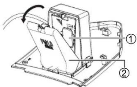 Technical diagram of a mechanical device with labeled parts and directional arrows indicating motion or assembly.