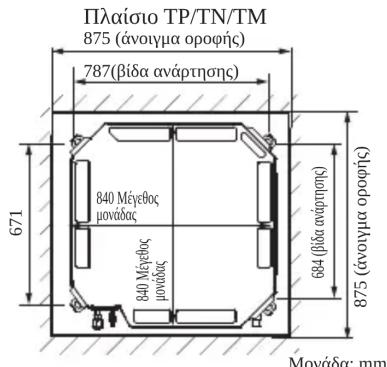 Πλαίσιο TP/TN/TM 875 (άνοιγμα οροφής) 787(βίδα ανάρτησης) 671 840 Méγεθος μονάδας 840 Méγεθος μονάδας 684 (βίδα ανάρτησης) 875 (άνοιγμα οροφής) Μονάδα: mm