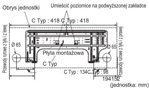 Obrys jednostki Umieścić poziomice na podwyższonej zakładce C Typ : 418 C Typ : 418 Ø 65 Płyta montażowa C Typ C Typ : 134C Typ : 98 194152 (jednostka: mm) Przewody rurowe z źtyłu i z prawej (194152)