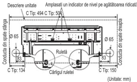 Descriere unitate Amplasati un indicator de nivel pe agătătoarea ridicată C Tip: 494 C Tip: 504 Ø 65 Ø 65 Conducta din spate stânga Ruletă Cârligul ruletei C Tip: 134 83 83 C Tip: 150 (Unitate: mm)