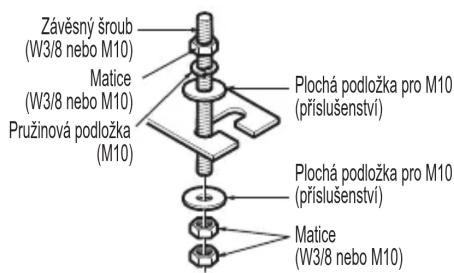 Závěsný šroub (W3/8 nebo M10) Matice (W3/8 nebo M10) Pružinová podložka (M10) Plochá podložka pro M10 (příslušenství) Plochá podložka pro M10 (příslušenství) Matice (W3/8 nebo M10)