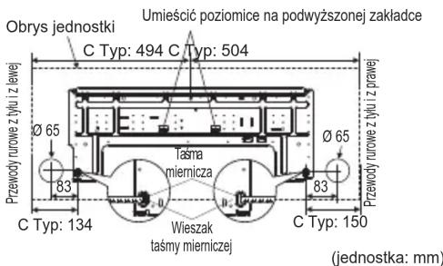Obrys jednostki Umieścić poziomice na podwyższonej zakładce C Typ: 494 C Typ: 504 Przewody rurowe z tyłu i z lewej Ø 65 83 C Typ: 134 Tasma miernicza Wieszak taśmy mierniczej Ø 65 83 C Typ: 150 Przewody rurowe z tyłu i z prawej (jednostka: mm)