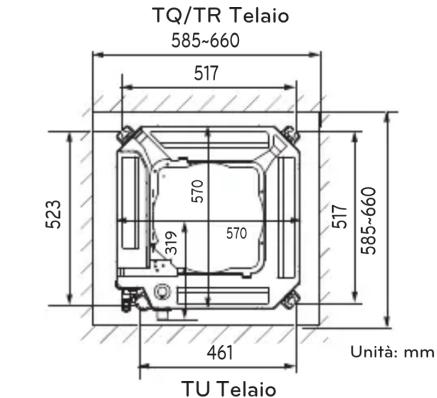 TQ/TR Telaio 585-660 517 523 570 319 570 517 585-660 461 Unità: mm TU Telaio