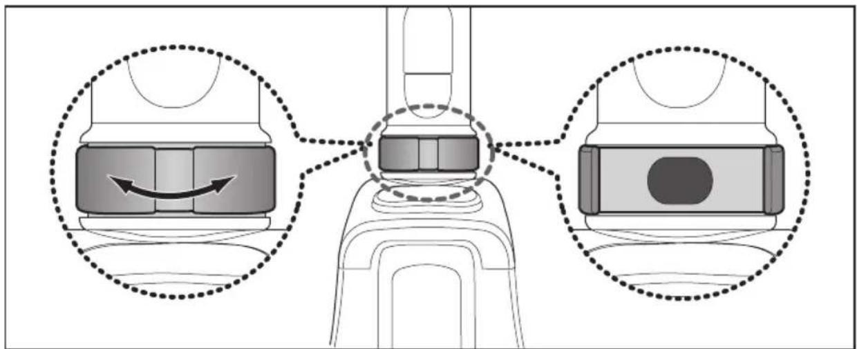 Diagram illustrating a mechanical assembly with three labeled components and directional arrows indicating motion or movement.