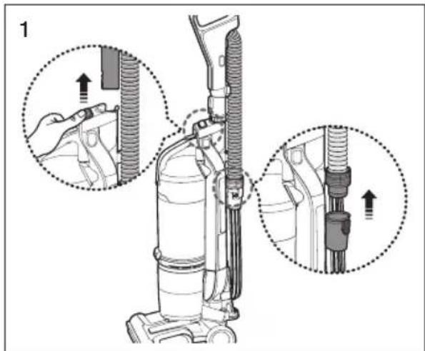 Technical diagram showing a vacuum cleaner's internal structure with two close-up views of the component, labeled with arrows indicating adjustment.