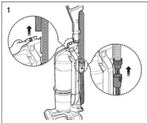 Technical diagram showing a vacuum cleaner's internal structure with two close-up views of the component, labeled with arrows indicating adjustment.