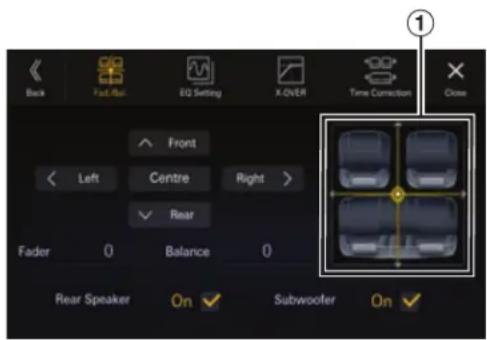 ALPINE iLX705E46 - Réglage des paramètres Fader/ Balance/H-P arrière/Subwoofer - 1