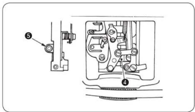 Technical diagram of a sewing machine with labeled parts including handle, base, and workpiece
