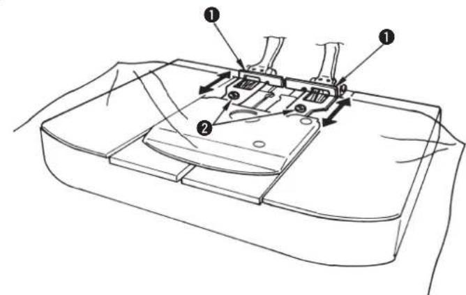 Technical diagram of a mechanical assembly with numbered components and directional arrows indicating assembly steps.