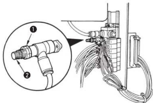 Technical diagram showing cable installation with labeled components and magnified detail view