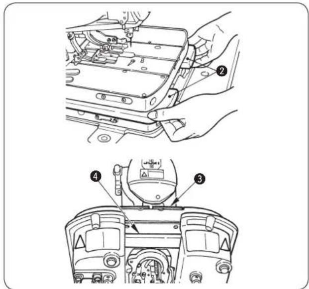 Technical diagram showing mechanical assembly steps with numbered labels for component identification