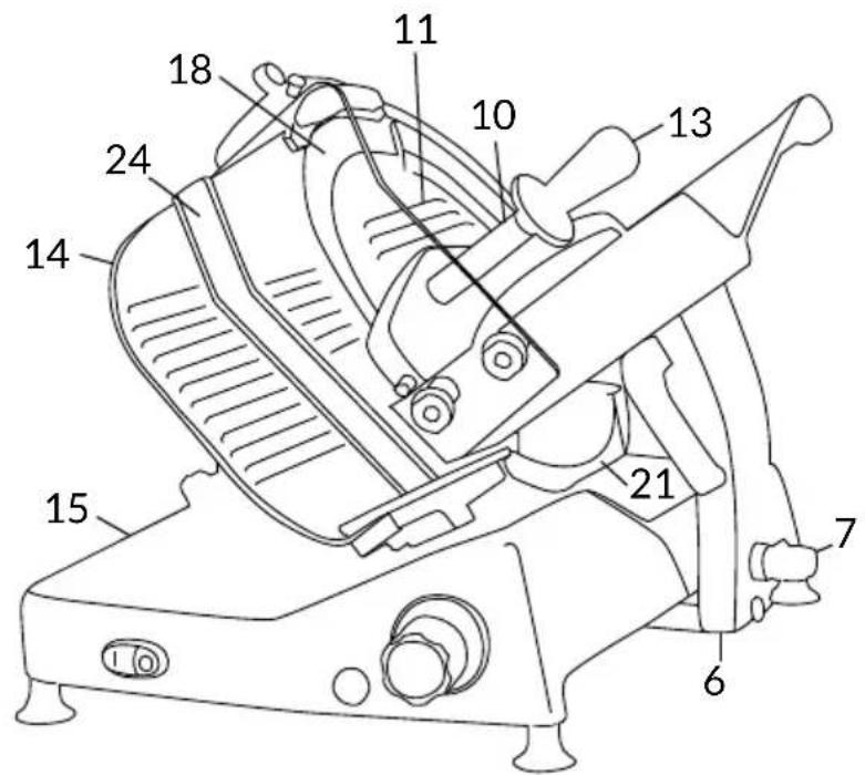 Technical diagram of a mechanical device with numbered parts for identification