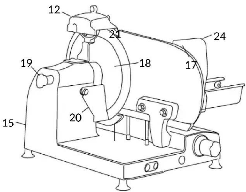 Technical diagram of a mechanical device with numbered components for identification