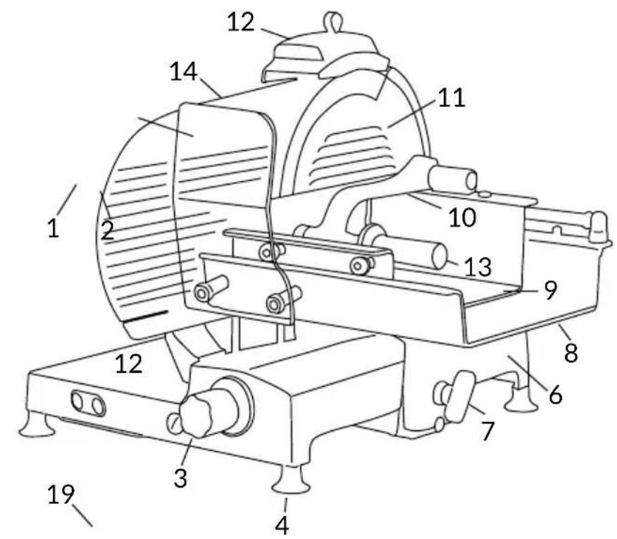 Technical diagram of a mechanical device with numbered components for identification