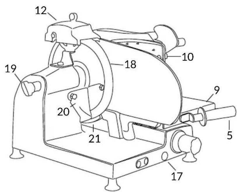Technical diagram of a mechanical device with numbered parts for identification