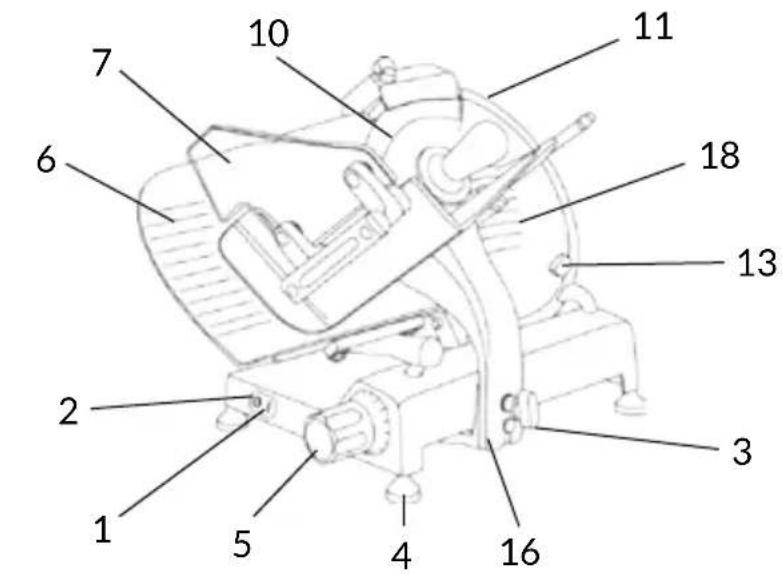 Technical diagram of a mechanical device with numbered components for identification