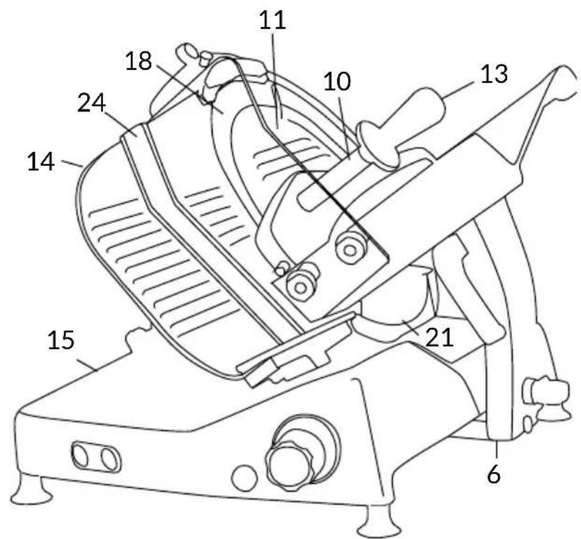 Technical diagram of a mechanical device with numbered parts for identification