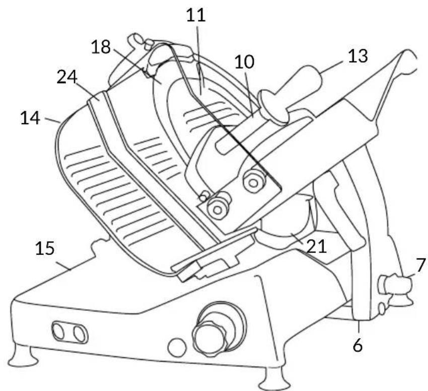 Technical diagram of a mechanical device with numbered parts for identification
