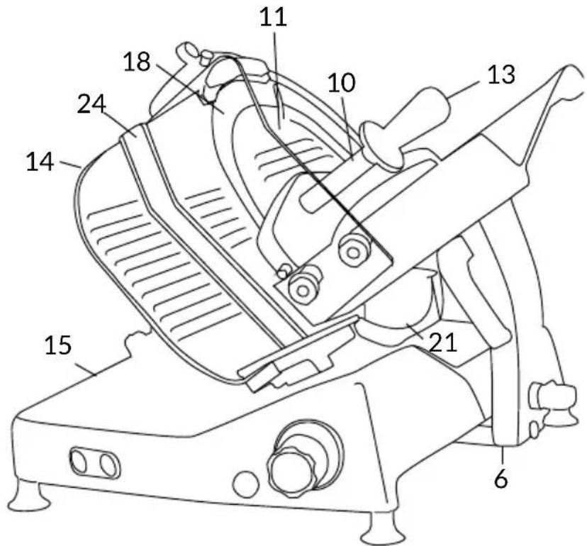 Technical diagram of a mechanical device with numbered components for identification