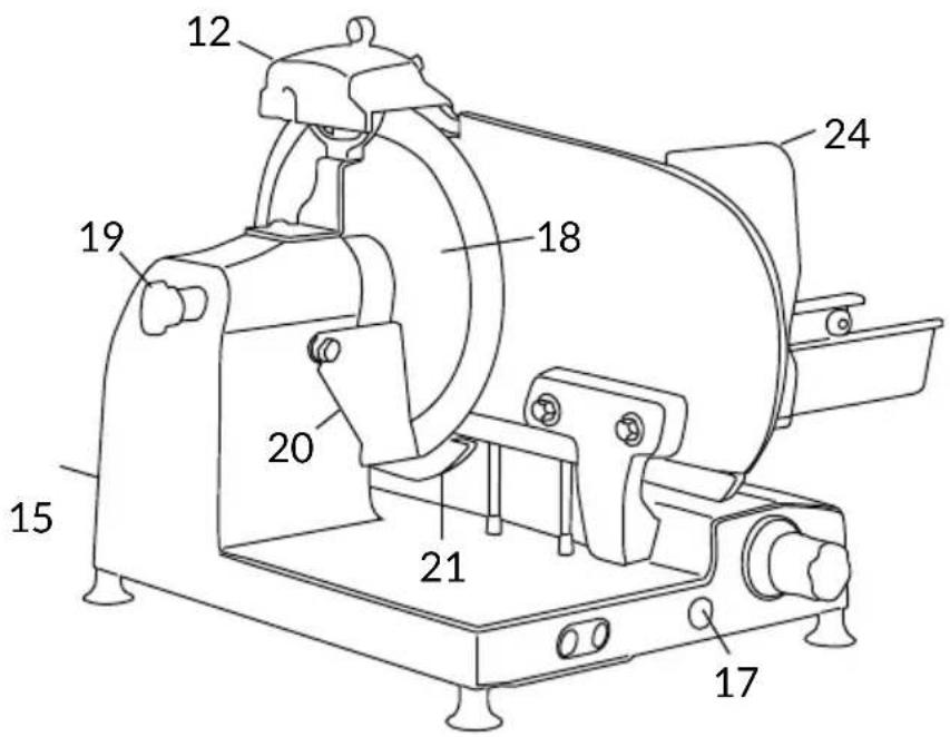 Technical diagram of a mechanical device with numbered components for identification
