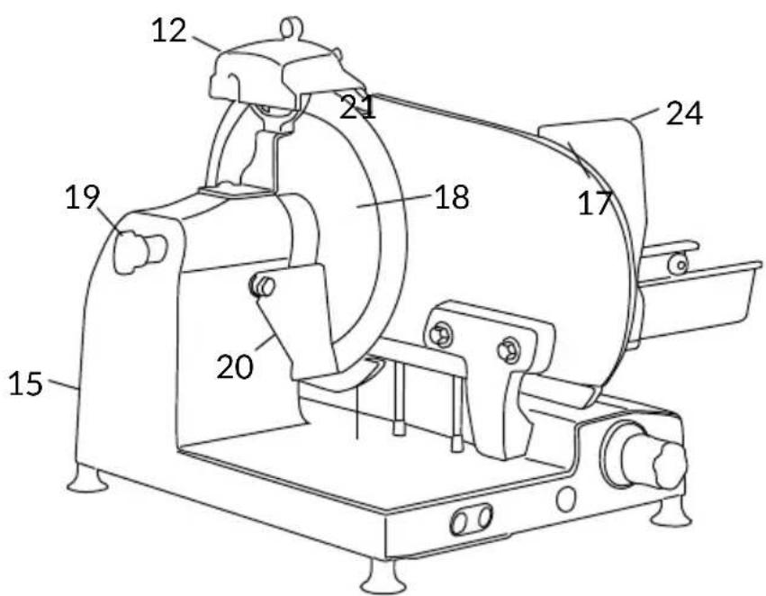 Technical diagram of a mechanical device with numbered components for identification